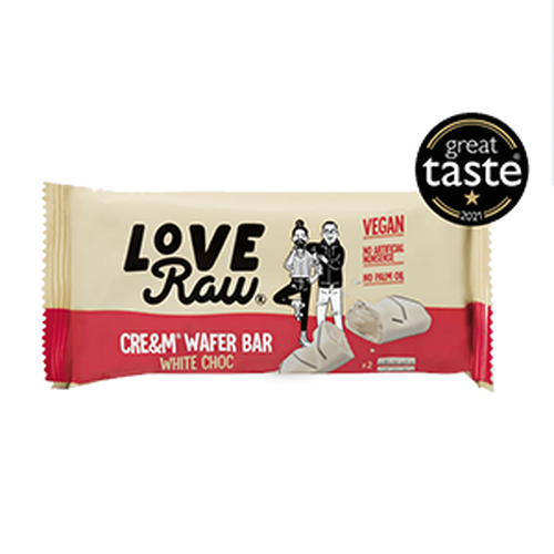 Barquillo Chocolate Blanco Relleno Crema Avellanas Love Raw, paquete de 33 g