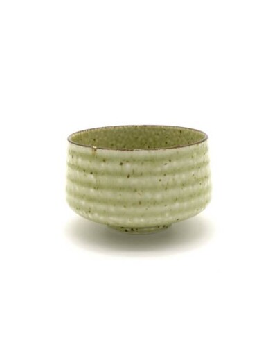 Cuenco de Matcha Mino Yaki Keiko verde clarito y blanco 12,5 x 7,5 cm