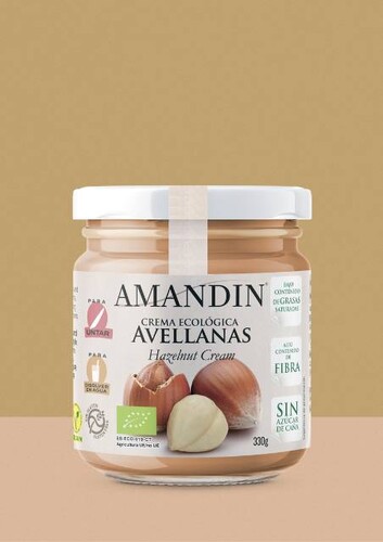 Crema de Avellanas Ecológica Amandín Sin Gluten, bote de 330 g