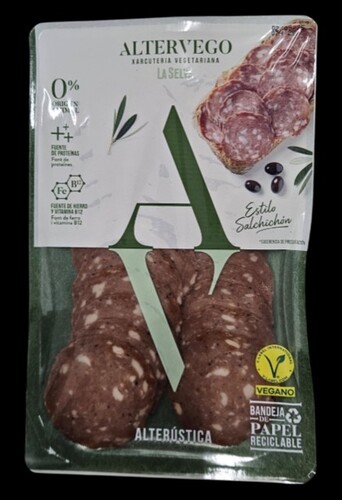 Lonchas Estilo Salchichón Altervego vegano, paquete de 80 g Sin Gluten