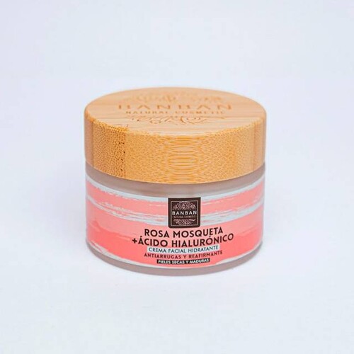 Crema Facial Rosa Mosqueta y Ácido Hialuronico BanBan Natural Cosmetics, bote de 50 ml