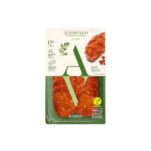 Lonchas vegetales Altervizo al estilo chorizo, bandeja de 80 g Sin Gluten
